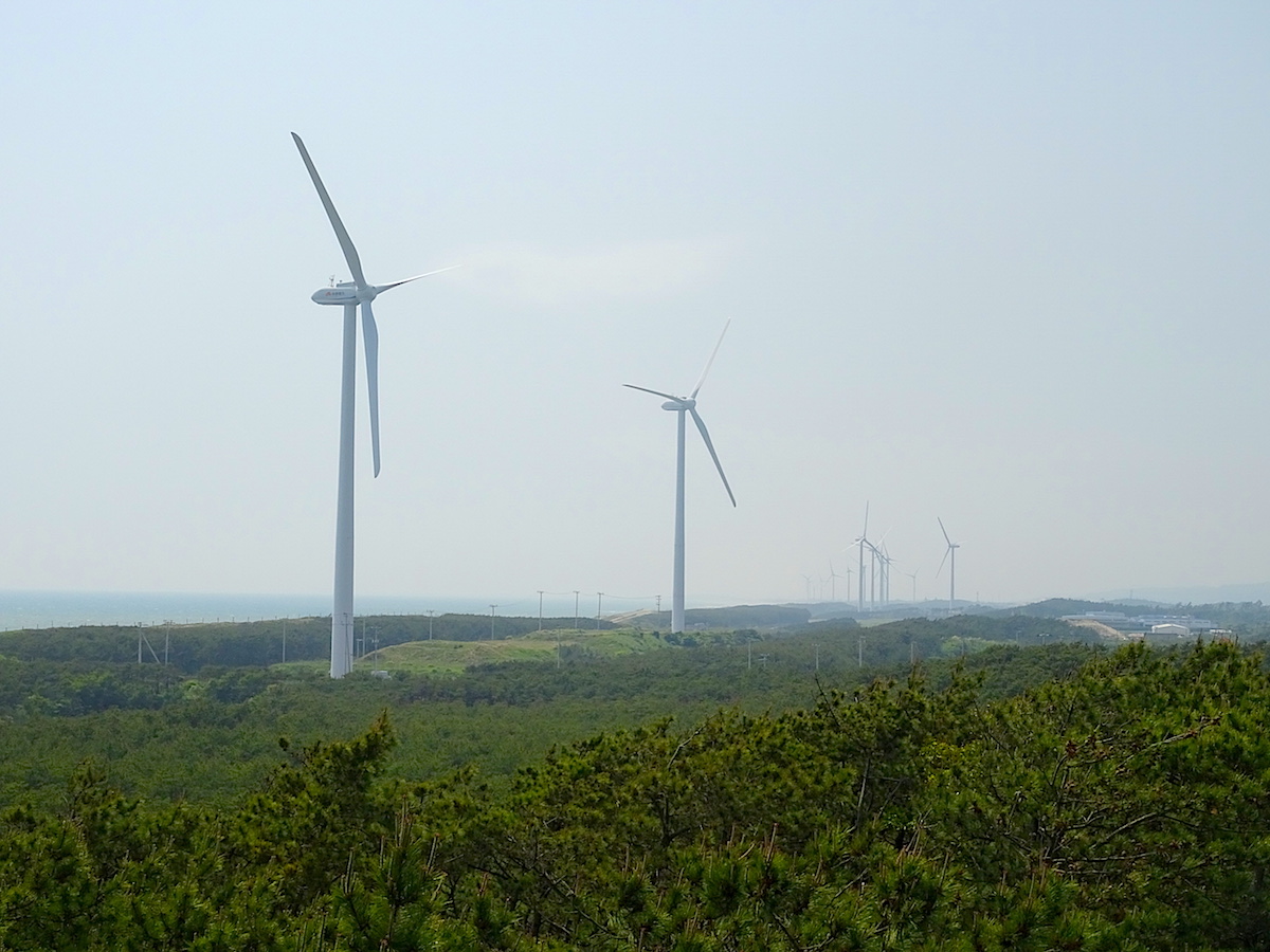 並ぶ風車は御前崎風力発電所